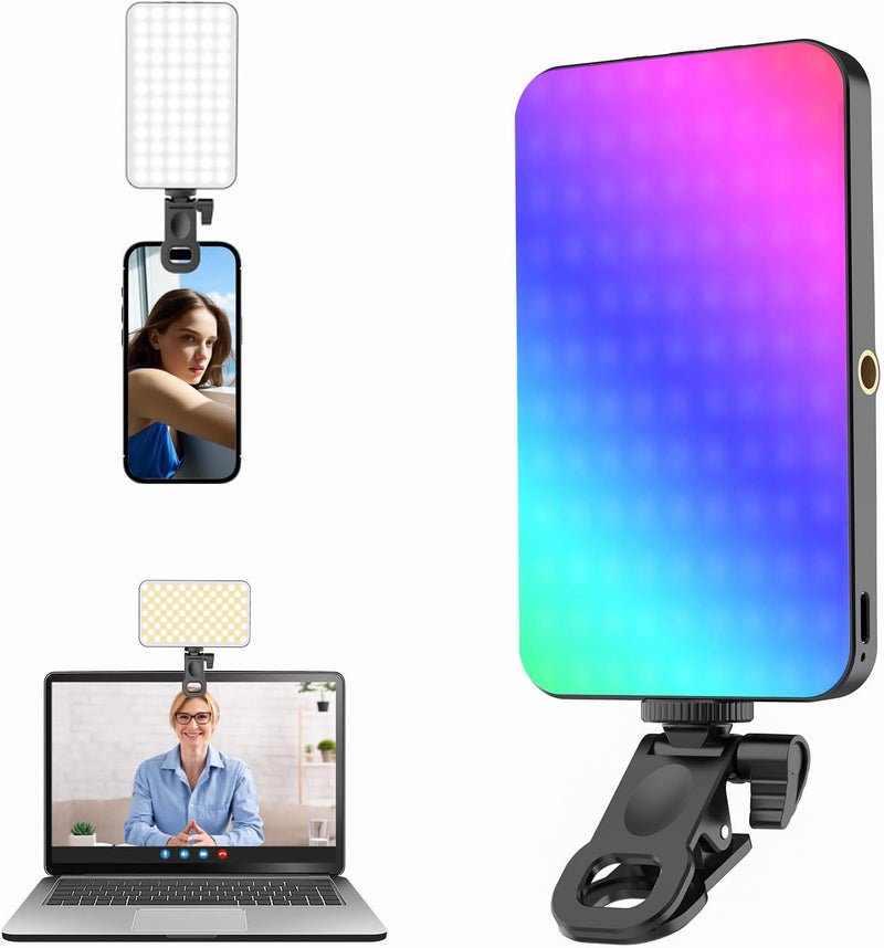 DUIDESHI 5000 mAh Portable Selfie Light for iPhone: RGB Rechargeable Phone Fill Lights, Ring Light for Camera Picture, Makeup Photo, Video Conferences, Laptop Use, Zoom Meetings, TikTok, Vlog Photography - Image 1